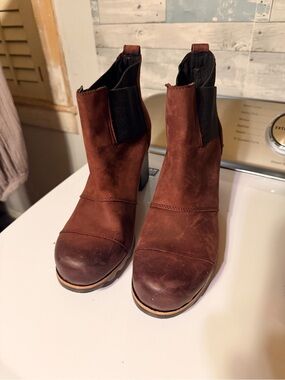 Sorel Addington Chelsea Waterproof Leather Ankle Boots Brown Women’s Size 9